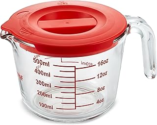 NutriChef 2 Cups Glass Measuring Cup with Lid (19 oz) - Heat-Resistant Borosilicate Liquid Measure Cup with Easy-Read Scale for Cooking, Baking and Food Storage, Dishwasher and Freezer Safe