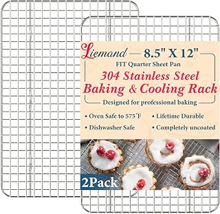 Cooling Racks for Cooking and Baking - 8.5"x12" Oven Safe Premium Stainless Steel Heavy Duty Baking Rack Tight-Wire, Fits Quarter Sheet Pan for Roasting & Grilling & Cooking - Set of 2
