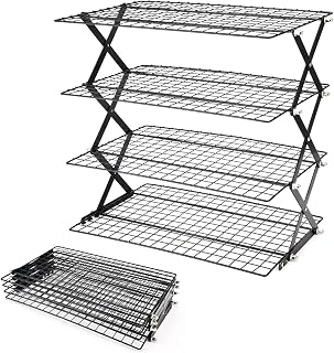 2/3/4-Tier Collapsible Cooling Rack for Baking,Folding Cooling Grid,Adjustable Stackable Roasting Cooking Drying Wire Cooling Rack for Cookies Baking