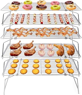 TeamFar Cooling Rack, 5-Tiers Stainless Steel Baking Cooling Wire Rack | for Baking Roasting Cooking, Healthy & Firmly Weld, Stackable & Collapsible, Dishwasher Safe, 15"x10"