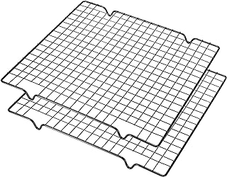 Lamoutor 2Pcs Metal Kitchen Baking Cooling Rack Square Wire Cooling Rack for Cake and Meat 10 x 11 inches (Black)