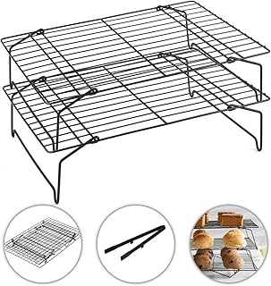 2-Tier Cooling Racks for Cooking and Baking - 13" x 9.6" Stackable Heavy Duty Stainless Steel Wire Rack for Baking, Grilling, Roasting - Oven & Dishwasher Safe - Black