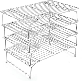 P&P CHEF 4-Tier Cooling Rack Set, Stainless Steel Stackable 15" x 10" Rack | Baking Cooking Racks for Cooling Roasting Cooking, Raised & Folding Feet, Oven Safe & Easy Clean, Silver