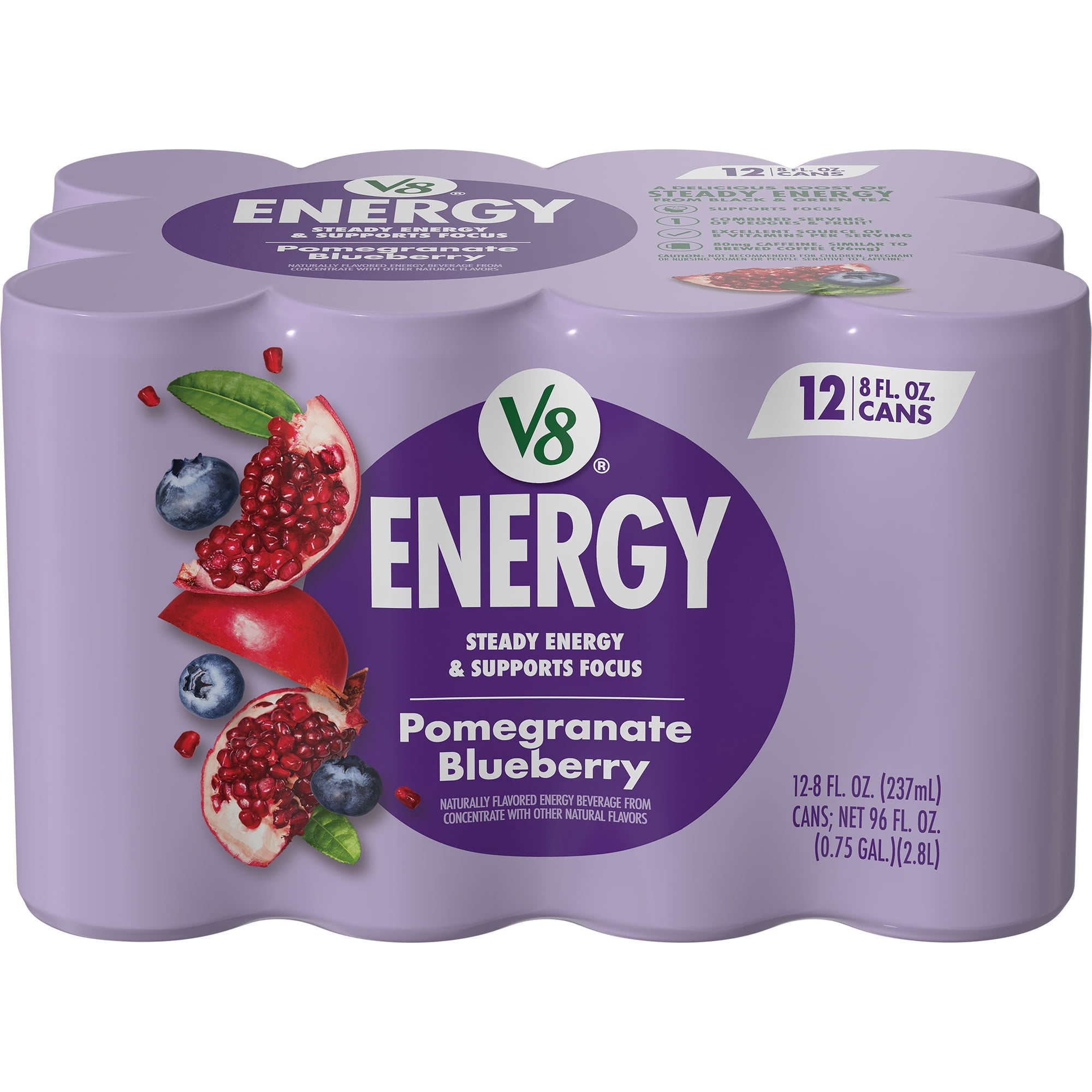 V8 Energy Pomegranate Blueberry Energy Drink, 8 fl oz Can, 12 Pack