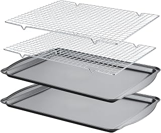 Baking Sheet with Cooling Racks - 17'' x 11" x 0.5" Carbon Steel Cookie Sheets for Baking [2 Sheets + 2 Racks], Nonstick Baking Pans, Perfect for Baking, Roasting, and More