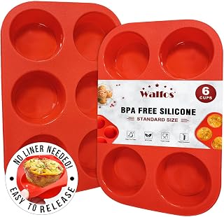 Walfos Silicone Muffin Pan - 6 Cup Non-Stick Silicone Cupcake Pan, Just Release! Food Grade and BPA Free Baking Cups, Perfect for Egg Muffin, Cupcake, Dishwasher Safe (2 Pack Muffin Pan)