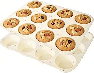 Silicone Muffin Pans for Baking,12 Cup Nonstick Cupcake Pan 2Pcs | Food-Grade Silicone Muffin Tin, Oven Freezer Safe Silicone Molds for Home Baking DIY, Cupcakes, Egg Bites