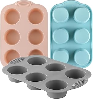 XZZWLL 3 Pack Silicone Muffin Pan, 6 Cup Nonstick Cupcake Molds for Baking | Food Grade and BPA-Free, Easy Cleaning, Easy to Release, for Muffins Cupcakes and Brownies, Dishwasher Safe