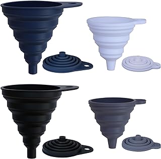 KongNai Silicone Kitchen Funnel Set of 4 | Funnels for Kitchen Use, Food Grade Silicone Funnel，Ccollapsible Funnel Different Size Large and Small