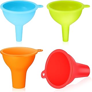 Silicone Funnels 4 Pieces Wide Mouth Funnel Small and Large, Multi Color | Flexible Condiment Sauce Canning Set for Squeeze Bottles Jars Cans, Spice Filling Bottles Liquid Oil and Powder
