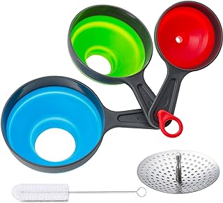 Kalave Canning Funnel with Strainer, Food Grade Silicone Collapsible Kitchen Funnel, Wide Mouth for Canning, Filling Bottles & Mason Jars, 4 Pack
