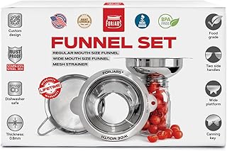 FORJARS Canning Funnel Set - with Strainer for Wide and Regular Mason Jars and Food Funnels for Transferring Oils - Durable, Small, Stainless Steel Kitchen Funnel Set - Canning Supplies Kit