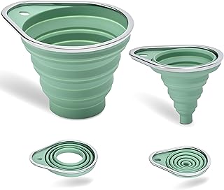 Stainless Steel Rim Silicone Collapsible Funnel Set, 2 Pack Large & Small Wide Mouth Kitchen Funnels for Mason Jar Canning, Bottle Filling, Food Grade Liquid & Powder Transfer
