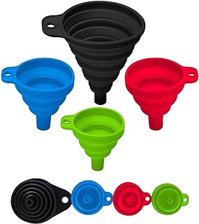 Set of 4 Silicone Collapsible Kitchen Funnel - X-Small to Large Sizes for Easy Liquid Transfer Food Grade Silicone Collapsible Gadgets (Multicolor)