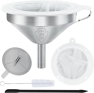 Kitchen Bottling Funnel, 5-inch 304 Stainless Steel Funnel | Funnel with Filter for Conveying Oil,Juice, Wine and Milk, Equipped with Silicone Scraper and 100 Mesh 200 Mesh Filter