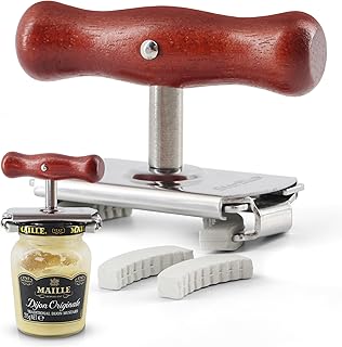 StarBlue Jar Opener for Seniors with Weak Hands &ndash; Adjustable Lid Remover Tool for Jars & Bottles &ndash; Heavy Duty Stainless Steel with Wood Handle + 2 Extra Anti-Slip Rubber Grips
