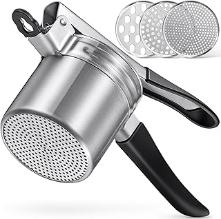 Potato Ricer, Sopito Upgraded Stainless Steel Potato Masher with 3 Interchangeable Discs, Heavy Duty Kitchen Tool Gadget