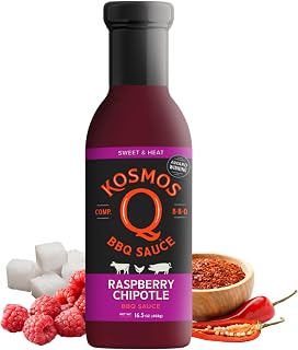 Kosmos Q Raspberry Chipotle BBQ Sauce, Sweet & Spicy, 16.5 Oz | Barbecue Sauce with Real Raspberries & Chipotle Peppers, Bold Flavor for Pork, Chicken, Brisket & More, Natural Ingredients