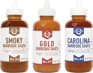 Lillie's Q - Smoky (15.3oz), Gold (14.8oz) & Carolina BBQ (15.5oz) Sauce Combo, Gourmet Mustard, Sweet & Vinegar Based BBQ (3-pack)
