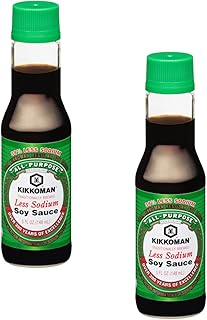 Kikkoman Less Sodium Soy Sauce Bottles - Pack of 2 - Use on a Variety of Foods - Soy Sauce with 37% Less Sodium - Traditionally Brewed
