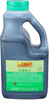 Lee Kum Kee Less Sodium Soy Sauce (64 oz - 1 Pack) Vegan, Non-GM Soybeans | Umami Flavor | Perfect for Marinades, Stews, Sauce Mixes, Stir-Frying, Drizzling, Dipping, Seasoning & Braising