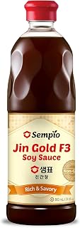 Sempio Premium Soy Sauce: Jin Gold F3, 29.08 fl oz / 860mL | Rich & Savory Flavor Enhancer, Authentic Korean Asian Cuisine, Ideal for Stir-fries, Made in Korea, Kosher, Vegan, Non-GMO