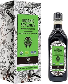 Soeos Organic Soy Sauce, 16.2 FL OZ (480ml), Less Sodium, Black | Premium Quality Dark Soy Sauce, Pure Ingredients, Marinade for Meat & Vegetables