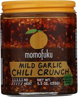 Momofuku Mild Garlic Chili Crunch by David Chang, (5.5 Ounces), Chili Oil with Crunchy Garlic and Shallots, Mild Chili Crisp