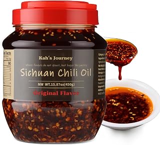 Kah's Journey Original Szechuan Chili Oil - 15.87oz (450g) Spicy Chili Crisp with Crunchy Garlic, Vegan, Sugar Free Hot Sauce, Great for Noodles, Dumplings, Vegetables, Meats