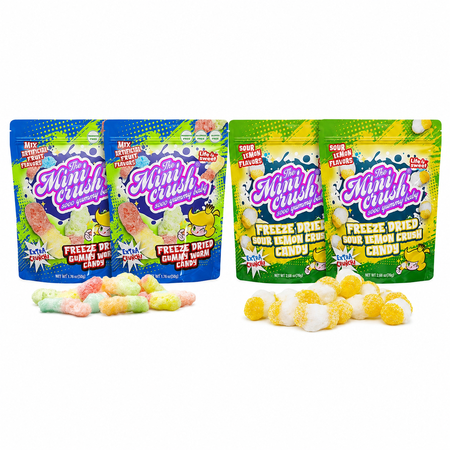 MiniCrush Freeze Dried Candy Variety Pack, Gummy Worms & Sour Lemon, 4 Bags, 8.88 oz