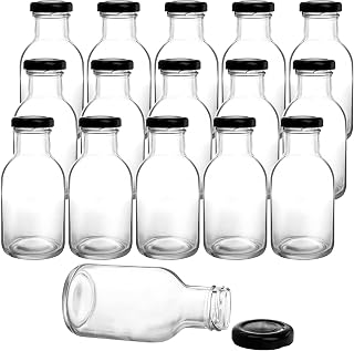 Kingrol 16 Pack 8 oz Hot Sauce Bottles with Leak Proof Screw Caps, Wide Mouth Glass Bottles with Lids for Hot Sauce, Syrup, Dressing, Beverages