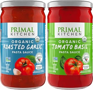 Primal Kitchen Tomato Pasta Sauce 2-Pack, No Added Sugar, Includes 1 Tomato Basil and 1 Roasted Garlic Marinara Sauce