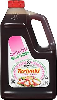 Kikkoman Less Sodium Gluten-Free Gourmet Teriyaki Marinade and Sauce, (0.5 Gallon)