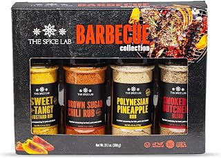 The Spice Lab Barbecue Gift Set, Gourmet Grilling Seasoning Collection Kit | Polynesian Pineapple, Brown Sugar Chili, Smoked Butchers Blend and Sweet and Tangy Rub - BBQ Gift Set