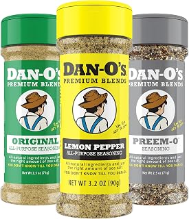 Dan-O&rsquo;s Seasoning Variety Pack &ndash; 3 Bottle Set (Extra-Small) &ndash; Lemon Pepper, Original & Preem-O &ndash; All Purpose Spice Blends for Chicken, Seafood, Steak & Vegetables
