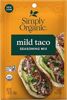 Simply Organic Mild Taco Seasoning Mix, Vegan Friendly, Kosher, USDA Certified Organic, Non-GMO, 1 Ounce