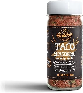 Foddies Low FODMAP Taco Seasoning, No Onion No Garlic, IBS Friendly, 3oz | Bold, smoky taco flavor with no onion or garlic. Low FODMAP, IBS friendly, gluten free, vegan.