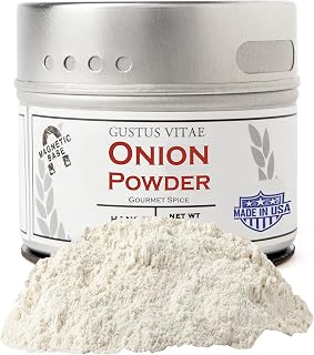 Gustus Vitae | Onion Powder | All Natural Granulated Onion | Premium Ingredients | 100% Dried Onion | No Filler | Non GMO | No MSG | Made in USA | Magnetic Tin | All Purpose Spices