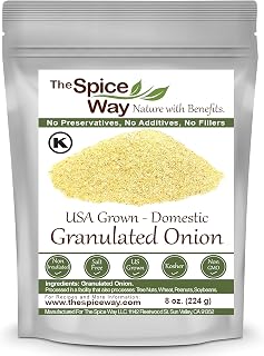 The Spice Way Onion Granules 8 oz US Grown Granulated Onion Coarse Powder | All-purpose granulated onion for rubs, soups, sauces, marinades and dressings; Kosher Certified; Resealable Bag