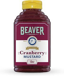 Beaver Brand Cranberry Mustard, Sweet, Tangy with Honey, 13 oz | Cranberry mustard, sweet & tart with honey for turkey, sandwiches & charcuterie. Gluten-free. Made in the USA since 1929.
