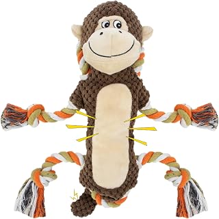 Squeaky Monkey Dog Toy for Large Dogs | large dog toys for big dogs Stuffed Plush, Crinkle Paper, Interactive puppy monkey toy, Rope Toy, For Small, Middle,