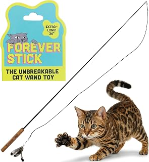 Forever Stick Unbreakable Cat Wand Toy, Durable Feather Teaser | 36 in Extra Long Fishing Pole Rod for Indoor Cats, Heavy Duty Fiberglass, Swappable Strings and Attachments