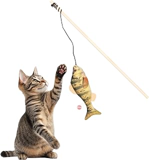 SPOT Fanatic Fish Teaser Wand for Cats &ndash; Realistic Fish Cat Toy with Catnip and Crinkle, Interactive Wand Toy for Batting, Swatting, and Chasing Play, Assorted Styles