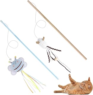 NOWFRESH Cat Wand Toy Set, 2 PCS Interactive Cat Teaser Wands with Cute Bee & Mouse Designs, Equipped with Bells and Streamers to Captivate Your Cat&rsquo;s Attention