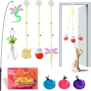 Hanging Cat Toys for Indoor Cats | 8 Assorted Teaser Refills, 3 Indoor Cat Hanging Toy and 1 Interactive Wand Suitable for Indoor Cats