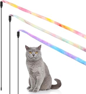 Sumind 3 Pieces Jungle Cat Wand Toys,Rainbow Color | Interactive Fun Wand Toys Teaser String, Kitten Kitty Teaser Play and Chase Exercise, Fits Indoor Cat, 3 Styles