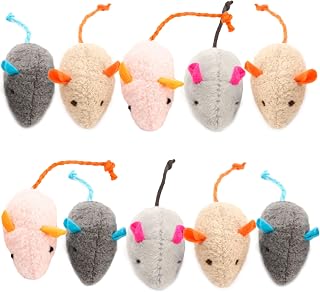 SunGrow Cat Catnip Mice Toys, Furry Plush for Hunting and Pouncing Instinct, 2&rdquo;, Interactive, Encourages Agility, Coordination, Fun for Hours, Multicolor, 10 Pcs per Pack
