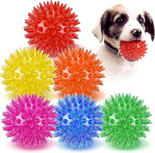 6 Pack Squeaky Spiky Dog Balls, Puppy Chew Toys for Teething, Small | Food-grade TPR Rubber Durable, Interactive Fetch Floating Dog Pool Ball Toy for Chewers for Small Medium