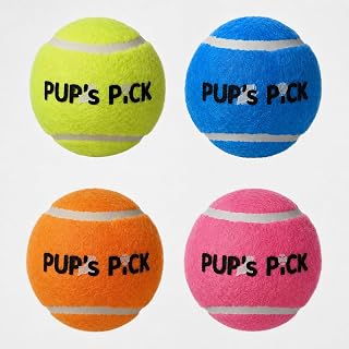Squeaky Tennis Balls - 2.5" Fun Dog Balls for Fetch, 12-Pack in Bright Colors (Yellow, Blue, Pink, Orange), Includes 1 Reusable Carry Bag
