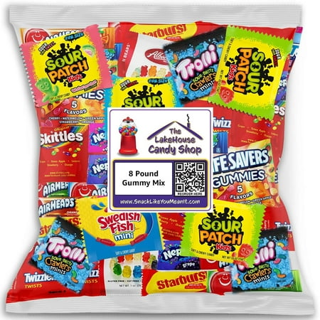 Sour Patch Kids Airheads Bulk Gummy Candy - 8 Pounds - Albanese Gummy Bears - Jolly Rancher Gummies - Skittles Bulk - Pinata Candy Variety Pack - Fun Size Assortment from The LakeHouse